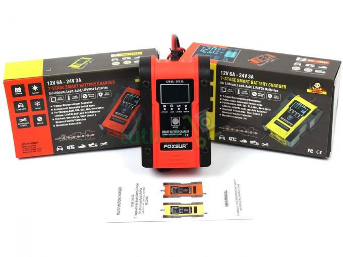 FOXSUR Lithium Battery Charger, 12V/24V 6Amp FOXSUR Lithium Battery Charger, 12V/24V 6Amp