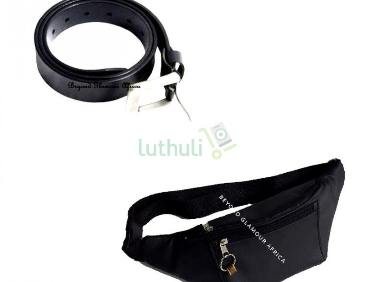 Black leather waist bag + belt Black leather waist bag + belt