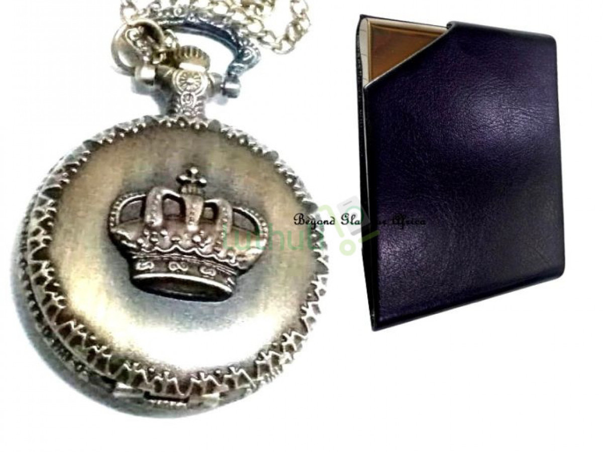 Brass pocket watch with leather cardholder Brass pocket watch with leather cardholder