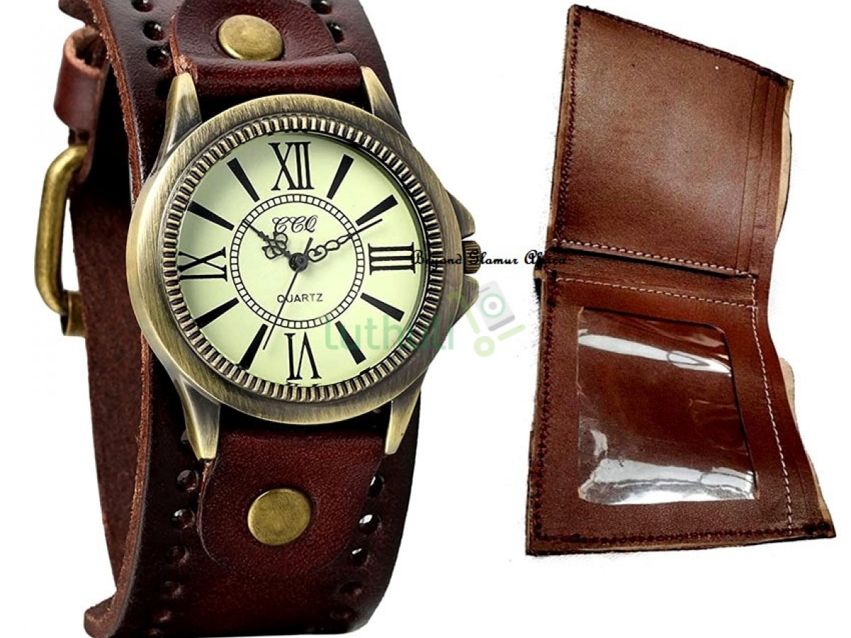 Brown Leather watch with wallet combo Brown Leather watch with wallet combo