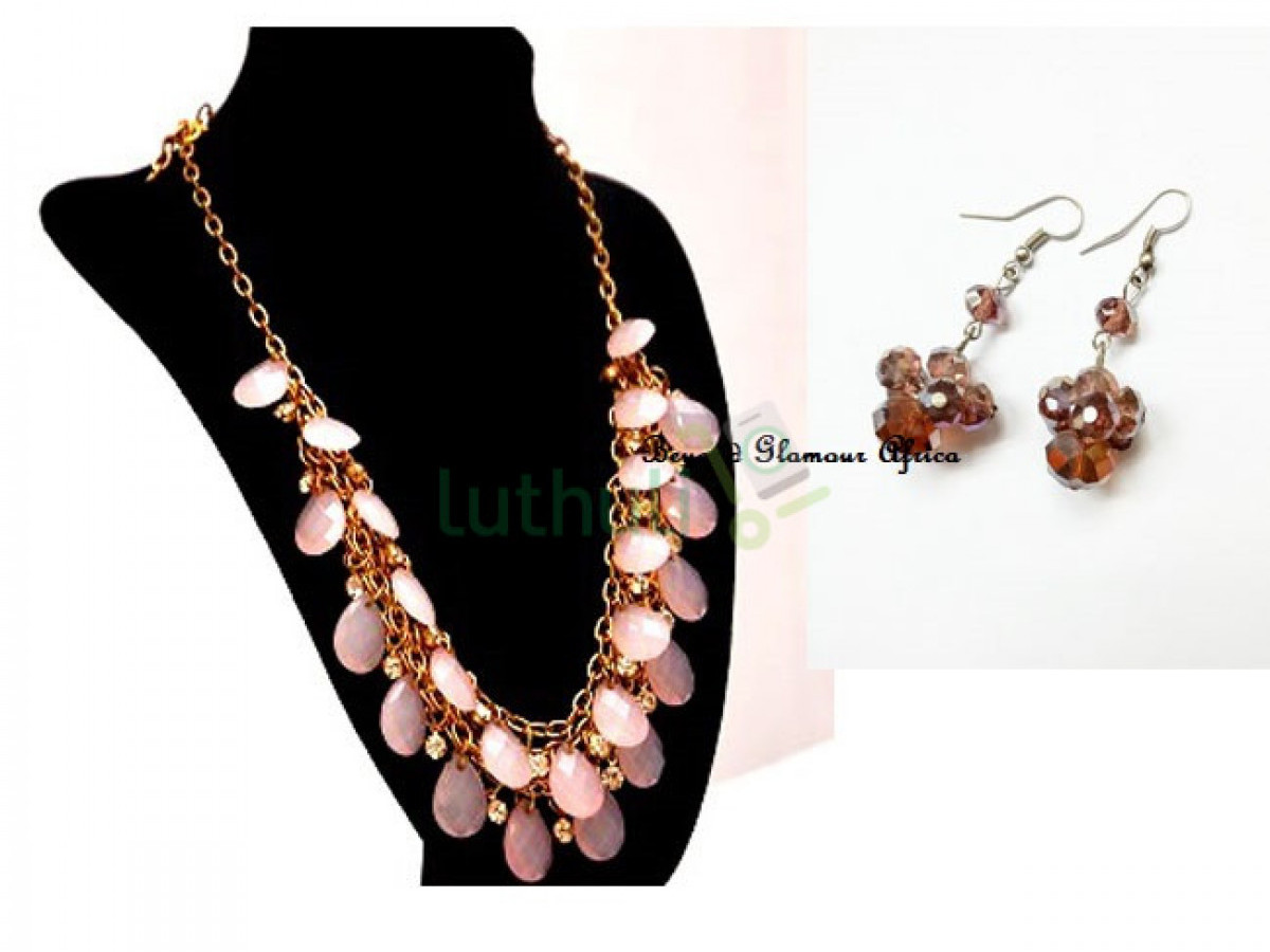 Ladies Pink crystal necklace and earrings Ladies Pink crystal necklace and earrings