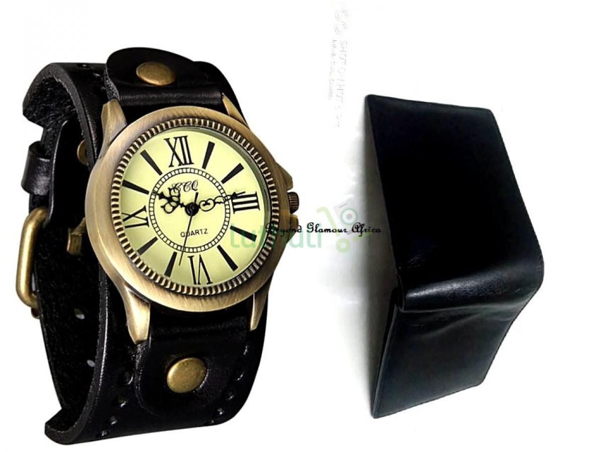 Mens Black Leather watch with wallet combo Mens Black Leather watch with wallet combo