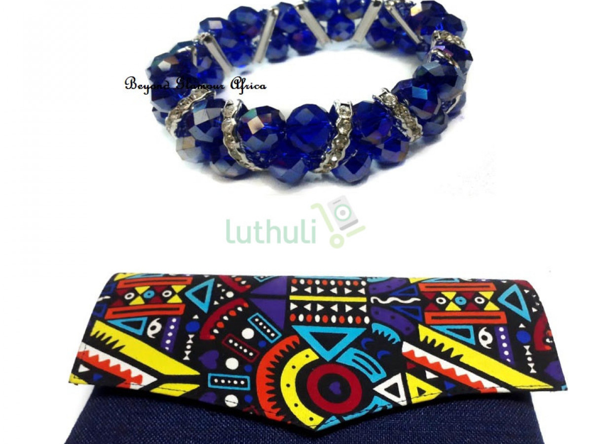 Womens Blue Maasai Clutch with bracelet Womens Blue Maasai Clutch with bracelet