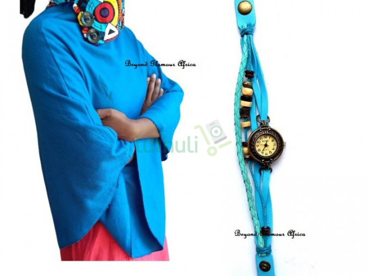 Womens Blue poncho with watch combo Womens Blue poncho with watch combo