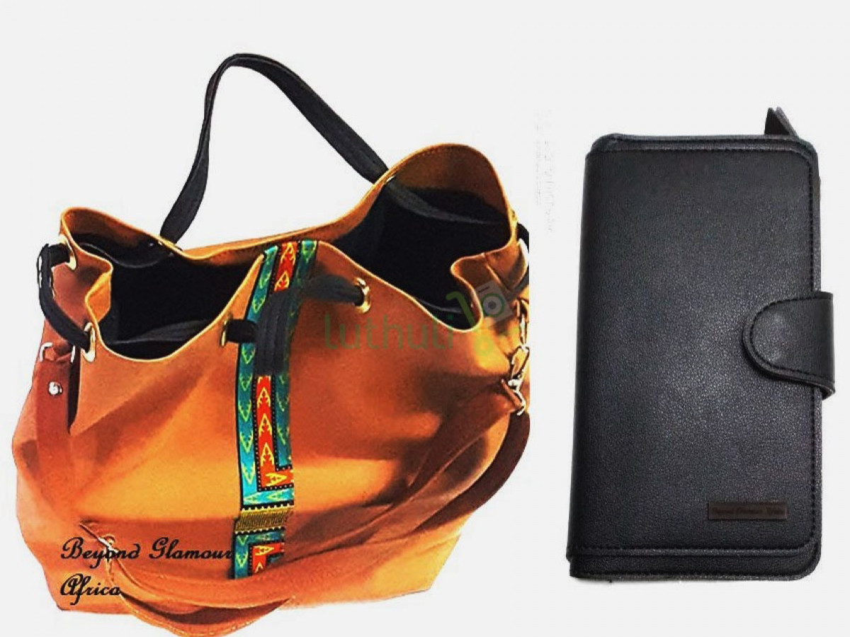 Womens Brown leather ankara handbag +wallet Womens Brown leather ankara handbag +wallet