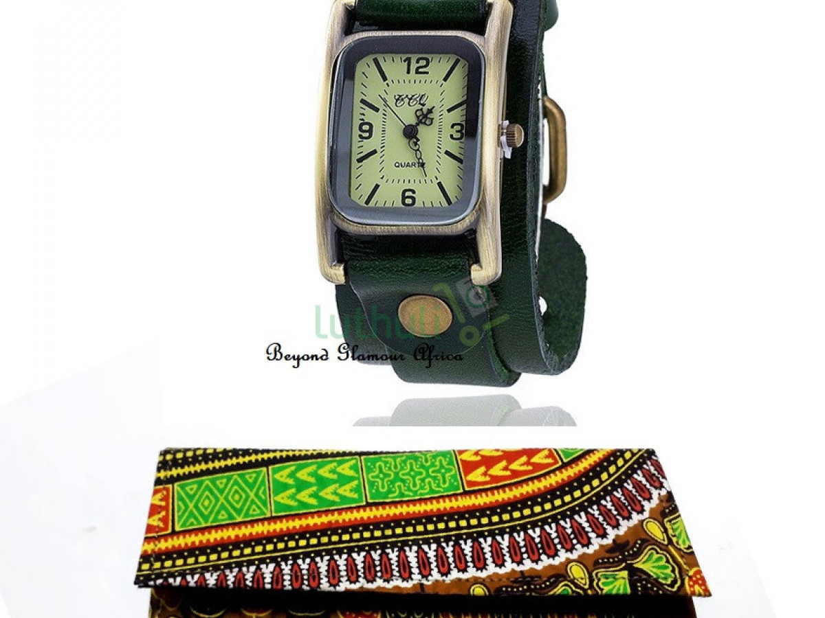 Womens Green Leather watch with clutch Womens Green Leather watch with clutch