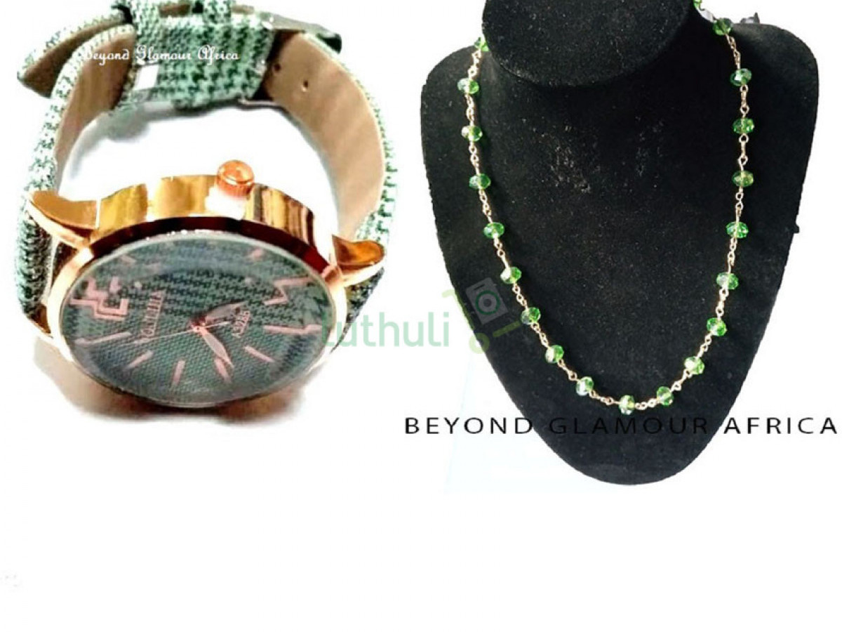Womens Green Leather watch with necklace Womens Green Leather watch with necklace