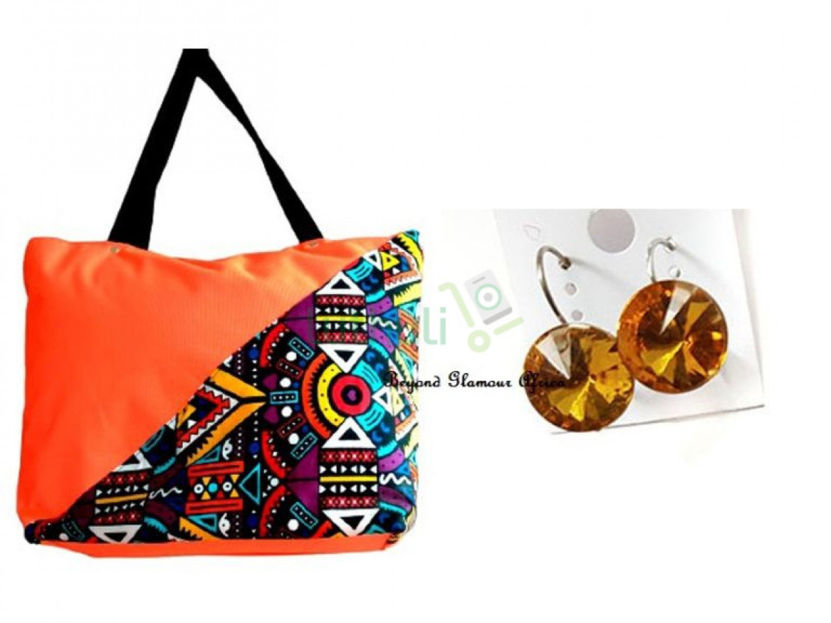 Womens Orange canvas bag with earrings Womens Orange canvas bag with earrings