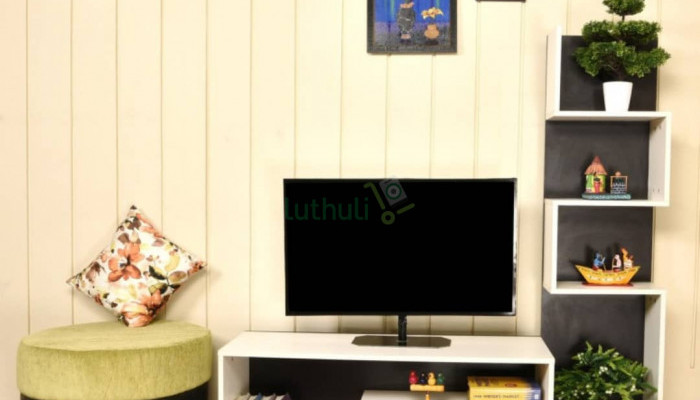 WHITE WOOD TV STAND.