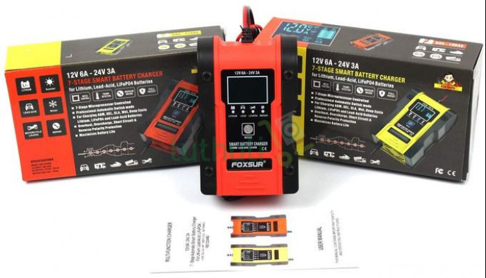 FOXSUR Lithium Battery Charger, 12V/24V 6Amp Full Automatic Intel